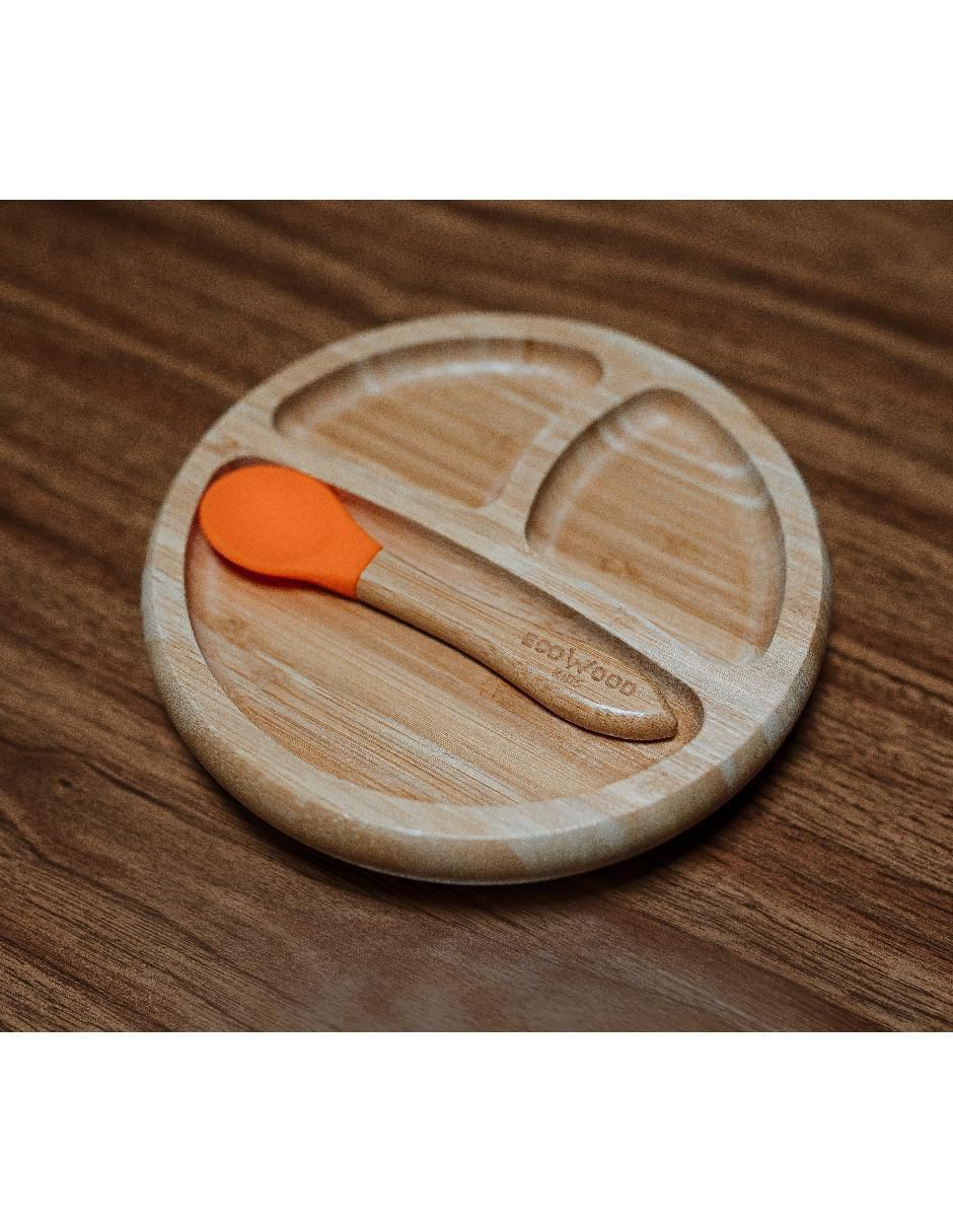 Ecowood plato y cuchara de bambú para bebé