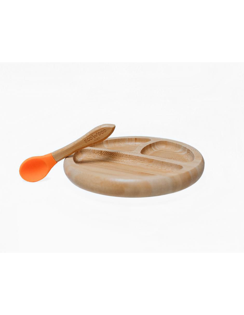 Ecowood plato y cuchara de bambú para bebé