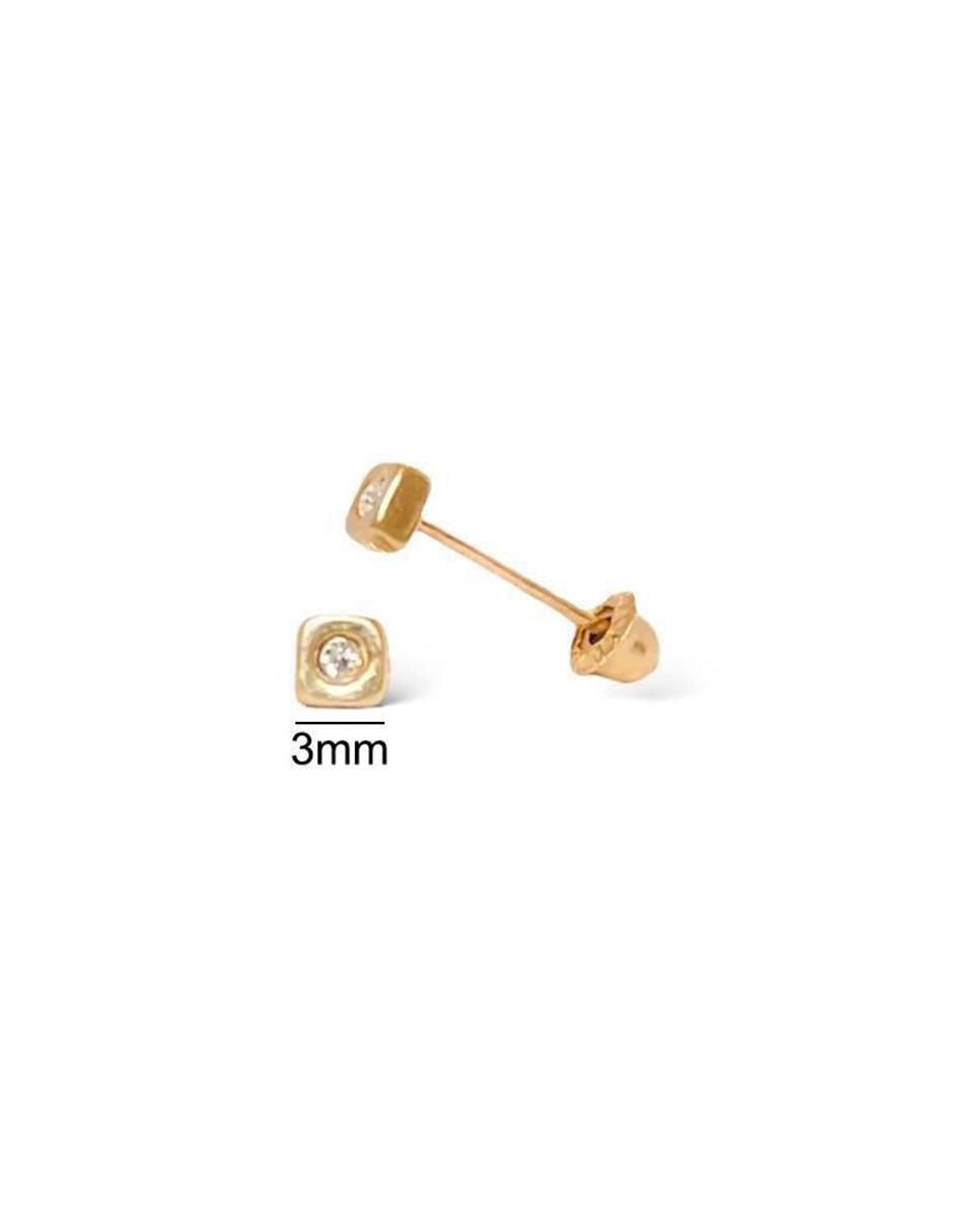 Broqueles cuadrados de oro amarillo con acabado brillante zirconia 3