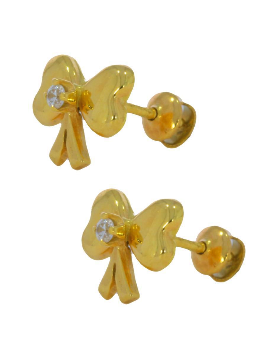 Broqueles de moño de oro amarillo 14 K con acabado brillante zirconia 2