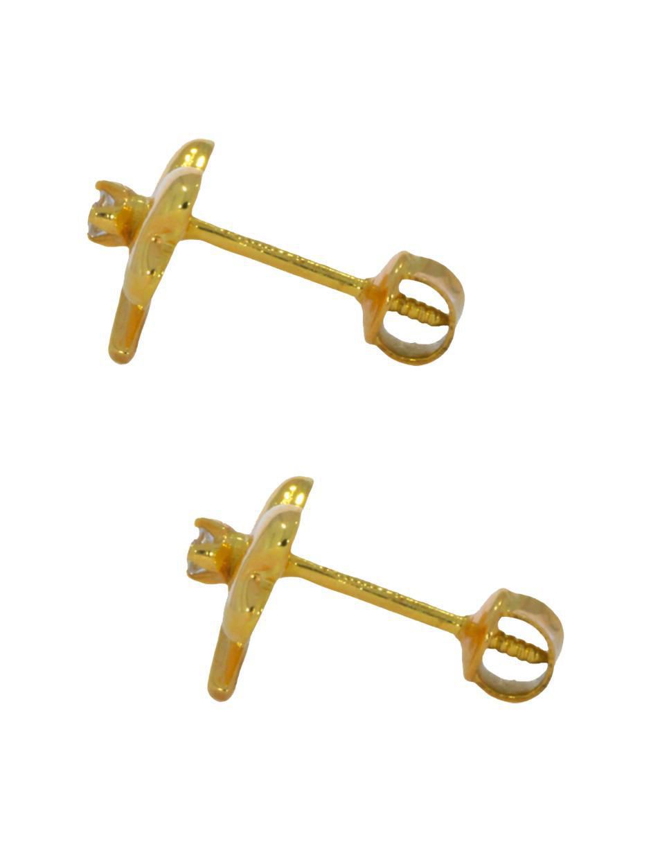 Broqueles de moño de oro amarillo 14 K con acabado brillante zirconia 3