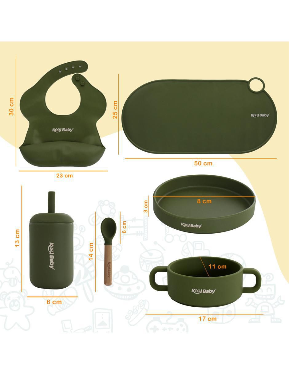 Set alimentación kool baby sin familia o colección sin licencia silicón 6 "piezas"
