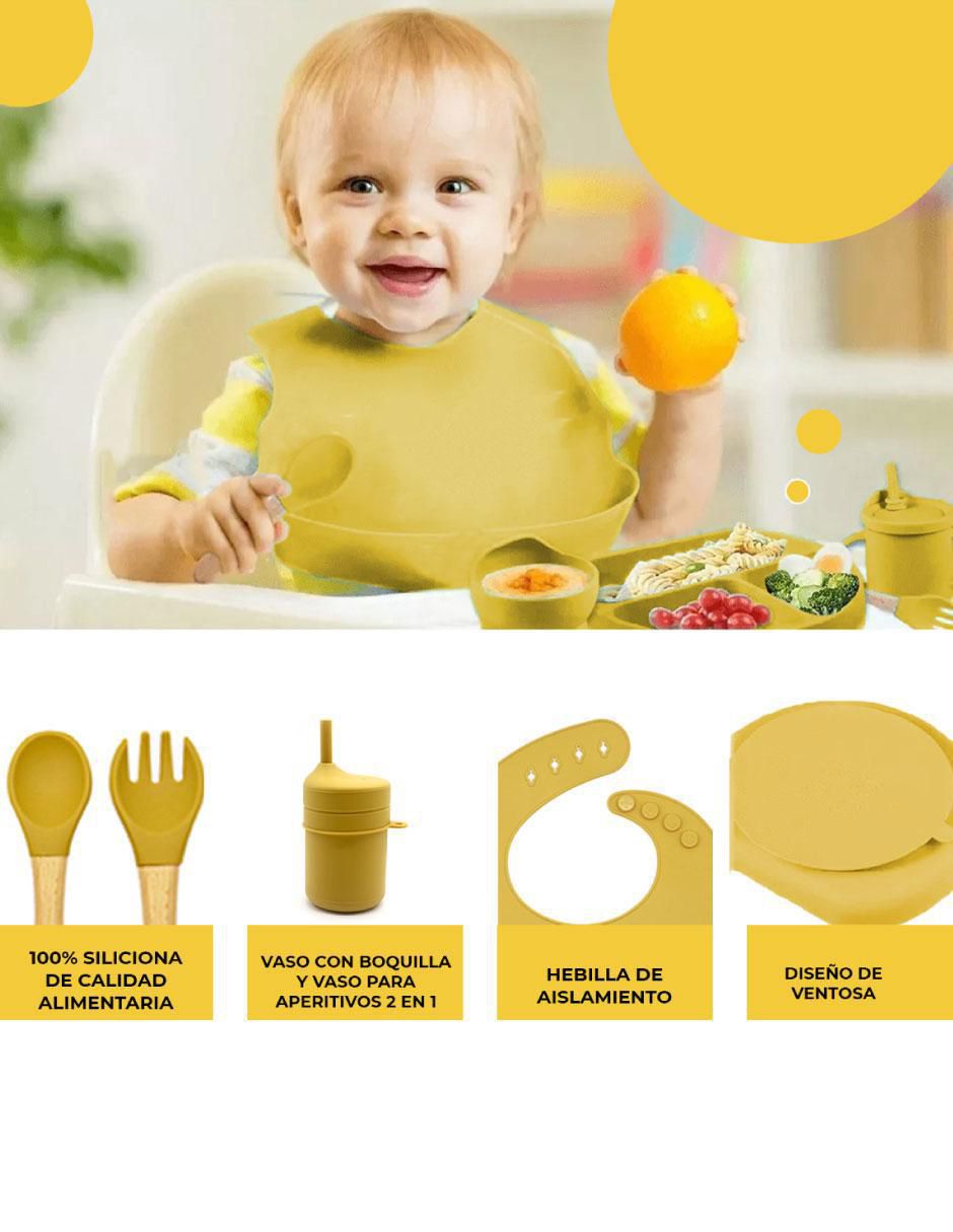 Set alimentación happy life vajilla para bebe lisa "de" silicón 5 "piezas"