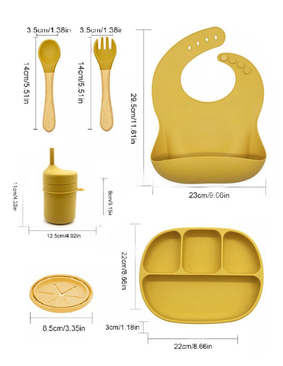 Set alimentación happy life vajilla para bebe lisa "de" silicón 5 "piezas"