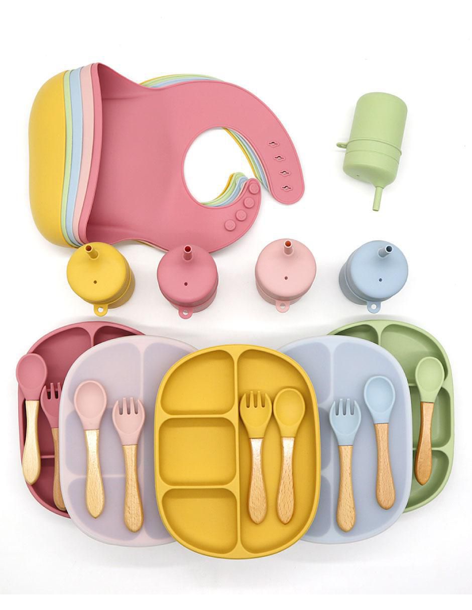 Set alimentación happy life vajilla para bebe lisa "de" silicón 5 "piezas"