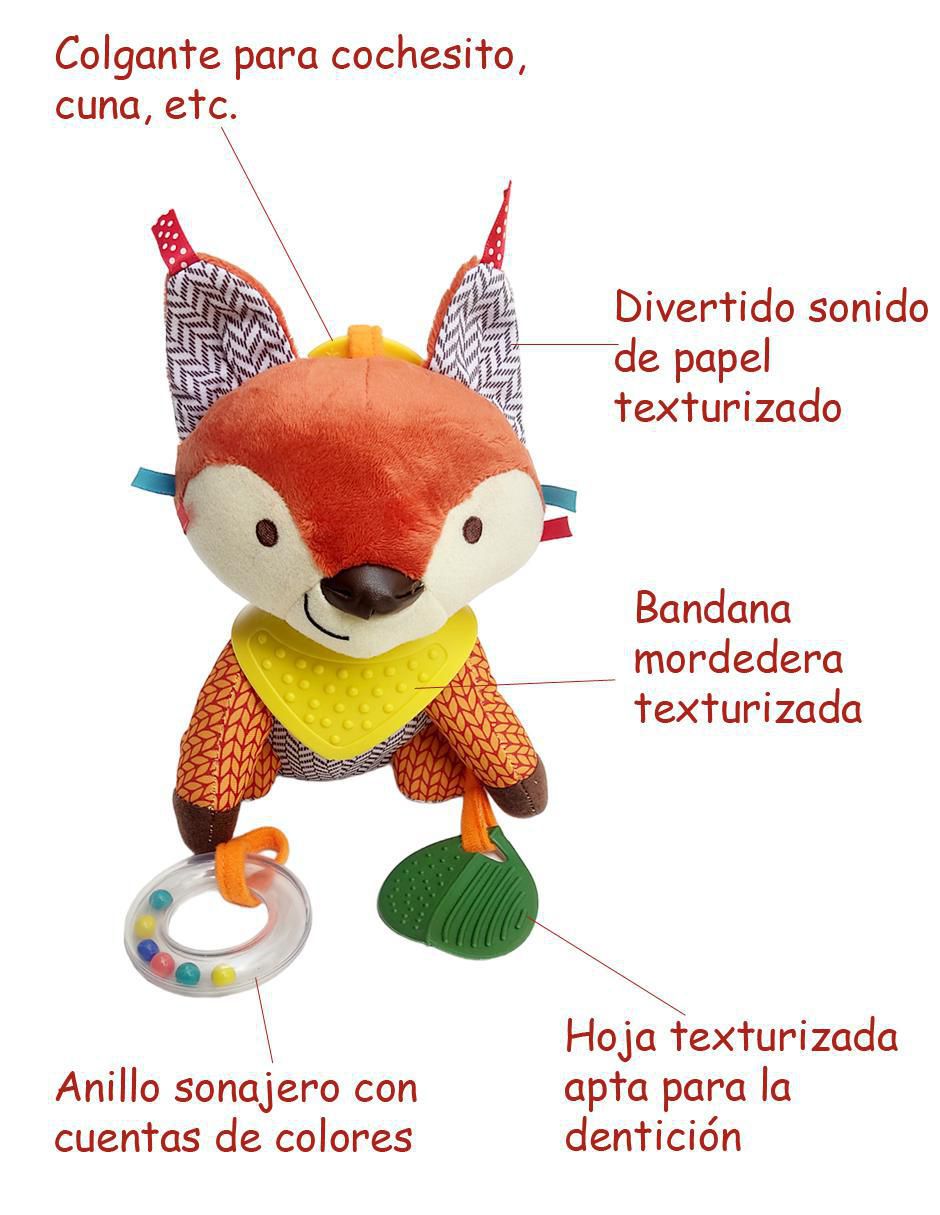Juguete portátil Zorrito didáctico con colgante, mordedera y sonaja 2