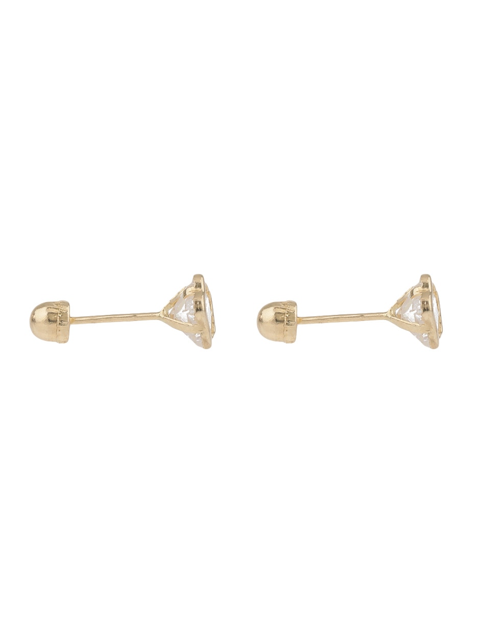 Broqueles de flor de oro amarillo con acabado brillante zirconia 3