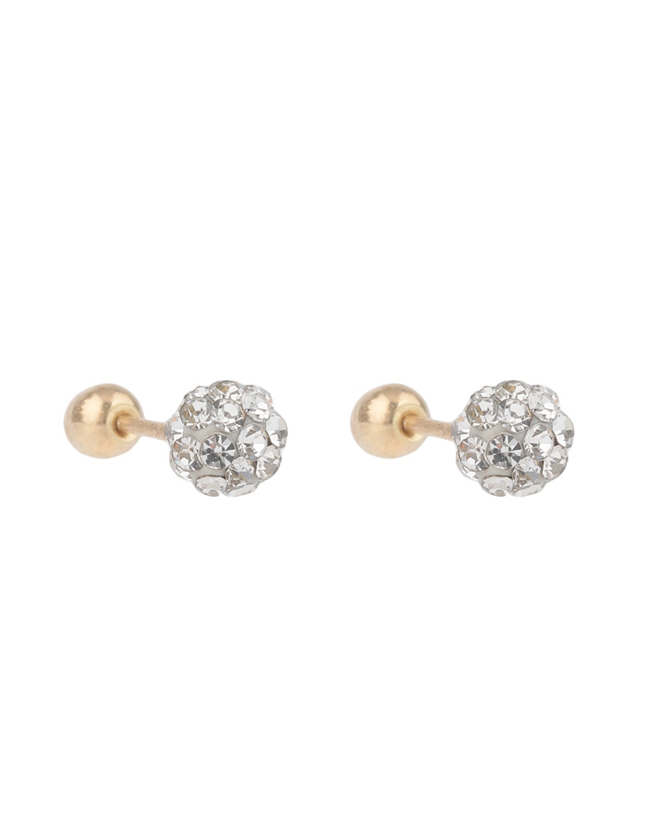 Broqueles redondos de oro 14 K con acabado brillante zirconia 4