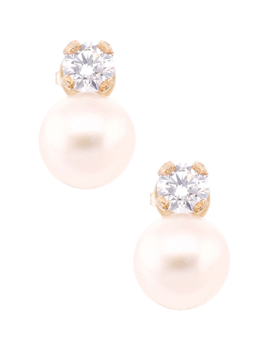 Broqueles circulares de oro amarillo 14 K con acabado brillante perla