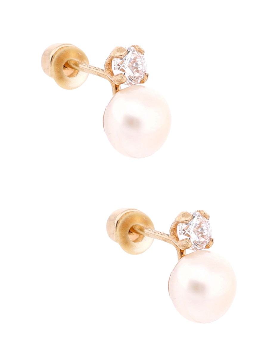 Broqueles circulares de oro amarillo 14 K con acabado brillante perla 2