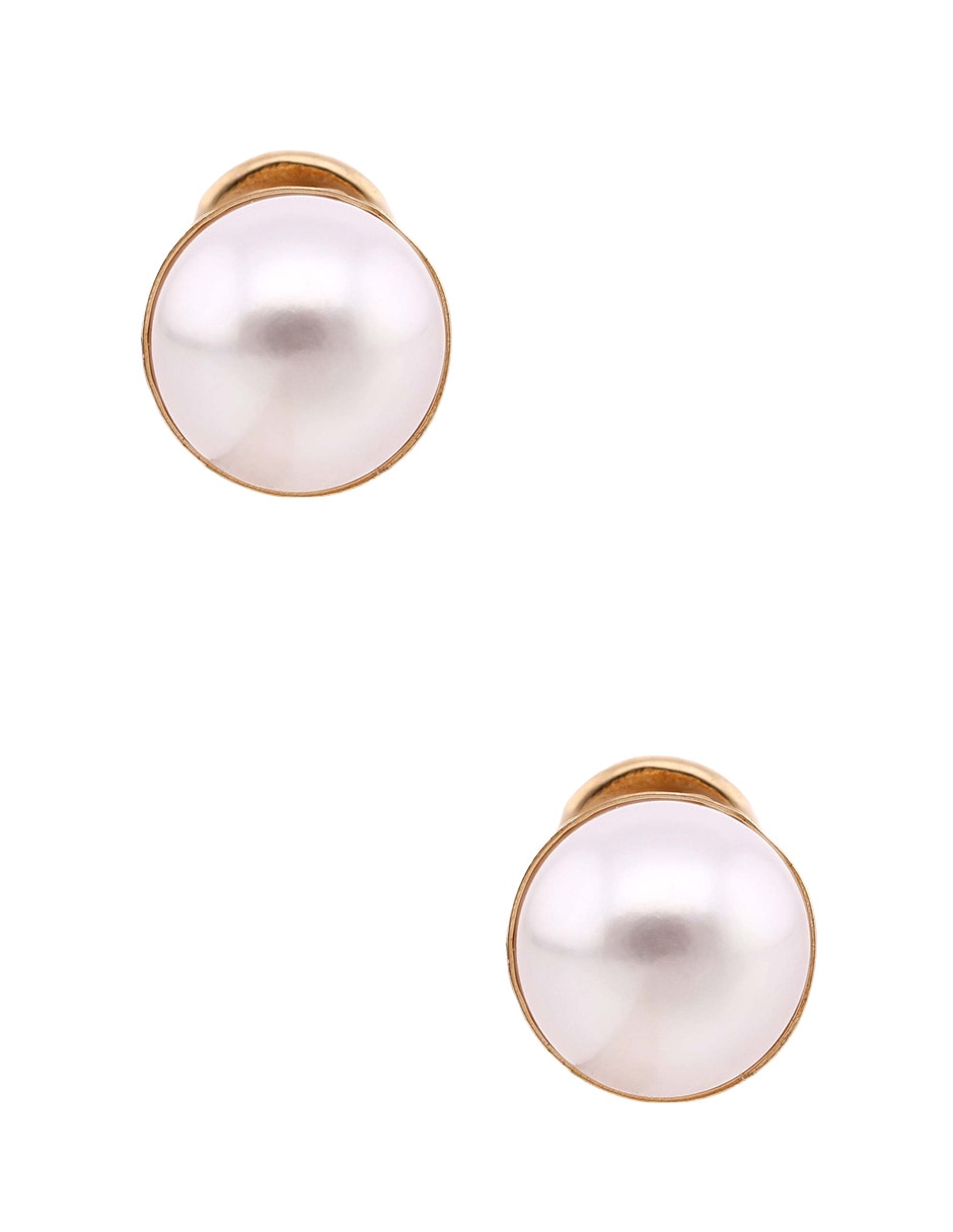 Broqueles de oro amarillo 14 K con acabado brillante perla