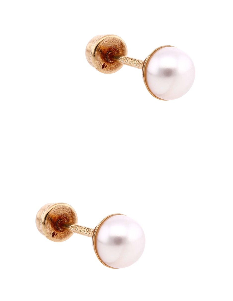 Broqueles de oro amarillo 14 K con acabado brillante perla 2