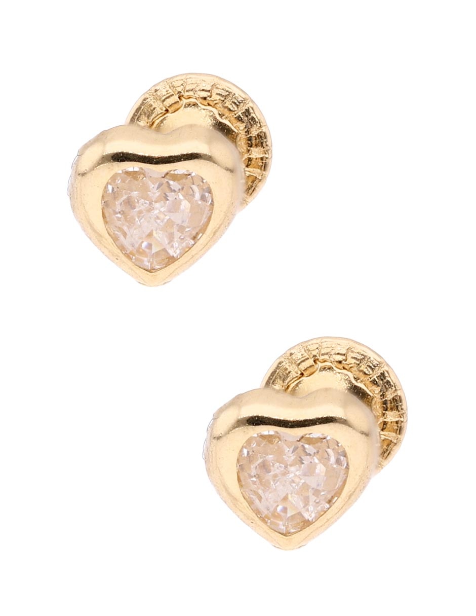 Broqueles de corazón de oro amarillo 14 k con acabado brillante
