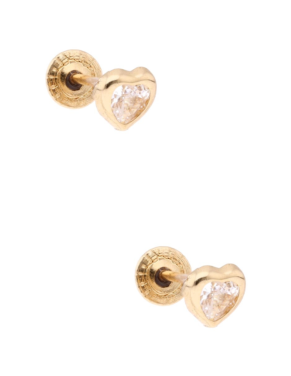 Broqueles de corazón de oro amarillo 14 k con acabado brillante 2