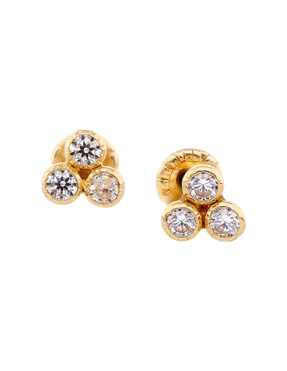 Broqueles de trébol de oro amarillo 14 K con acabado brillante zirconia