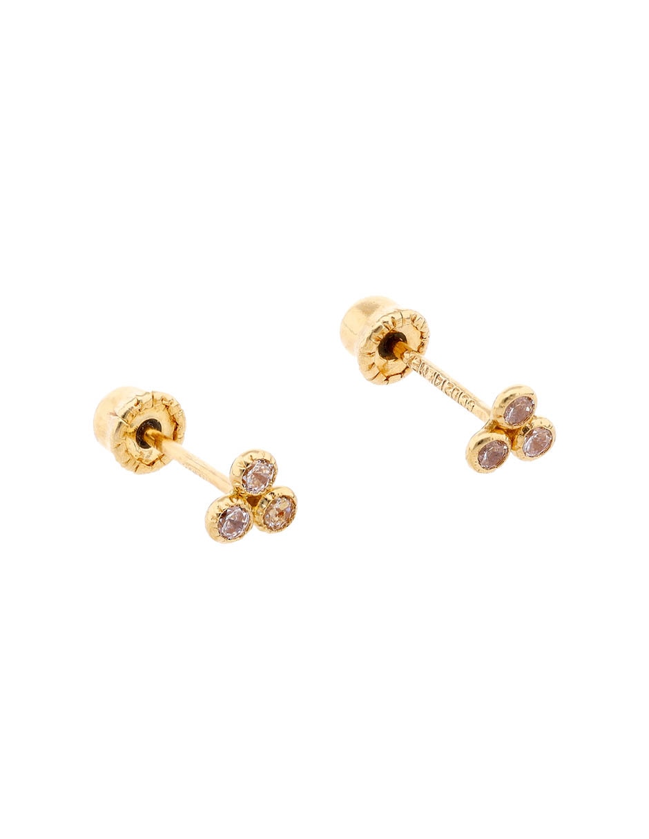 Broqueles de trébol de oro amarillo 14 K con acabado brillante zirconia 2