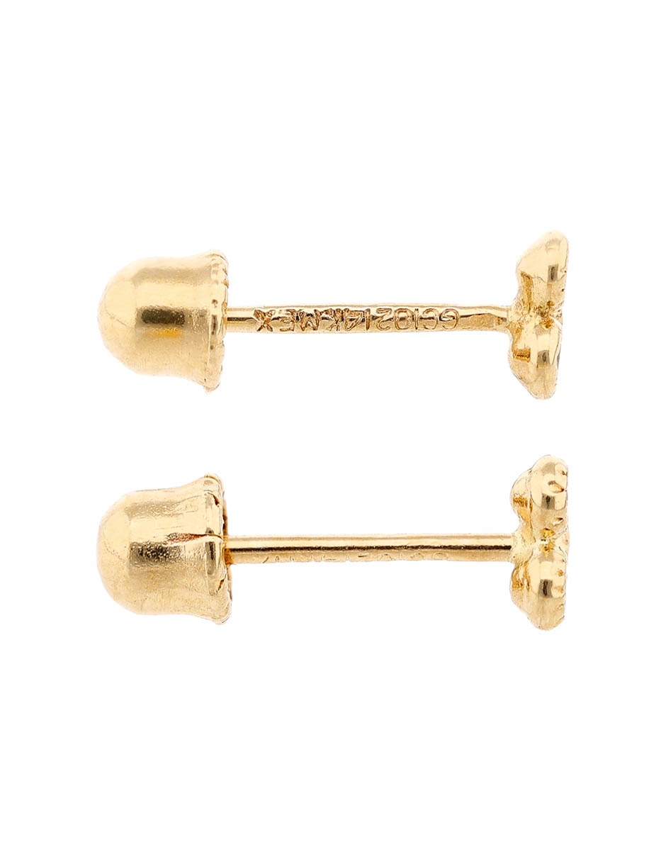 Broqueles de trébol de oro amarillo 14 K con acabado brillante zirconia 3