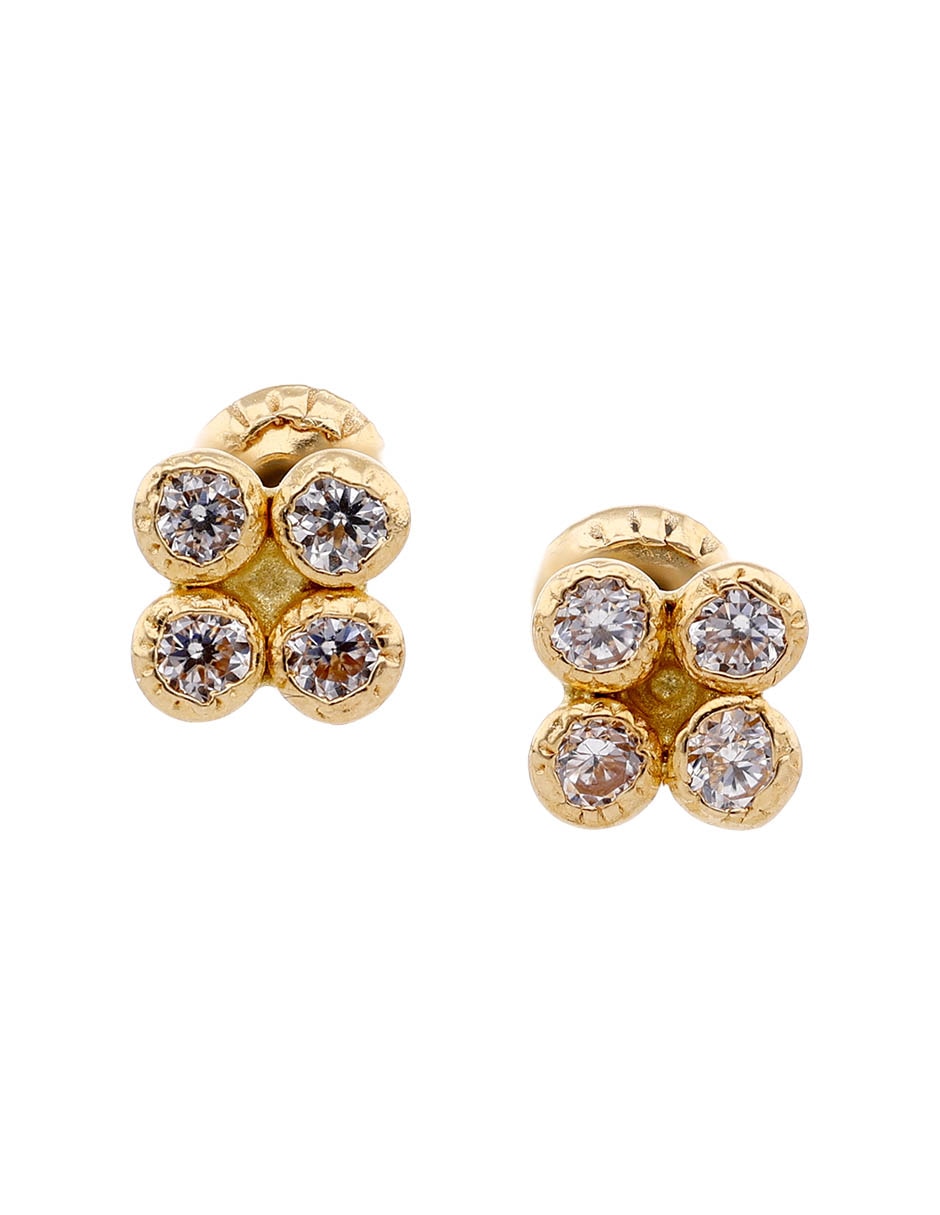 Broqueles de oro amarillo 14 K con acabado brillante zirconia