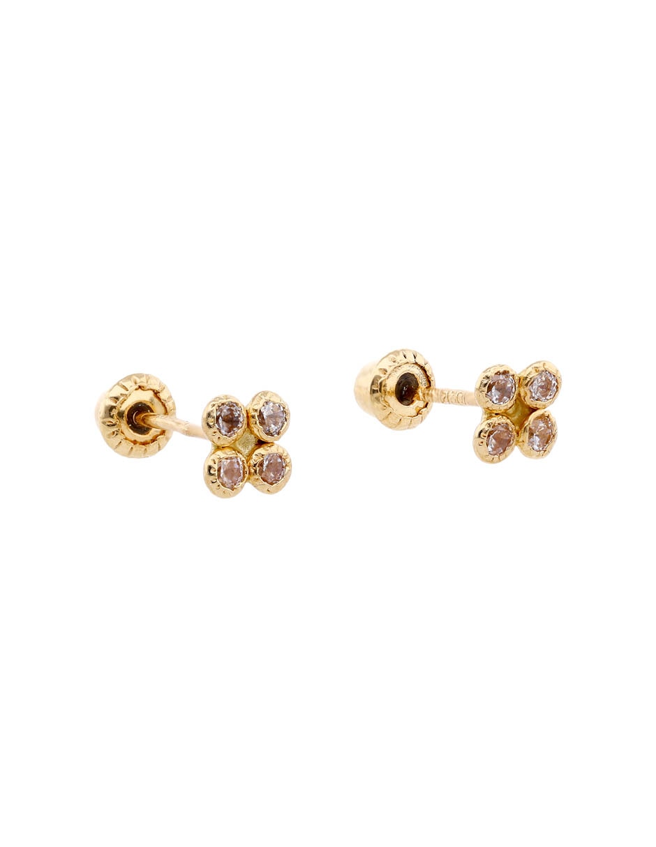 Broqueles de oro amarillo 14 K con acabado brillante zirconia 2