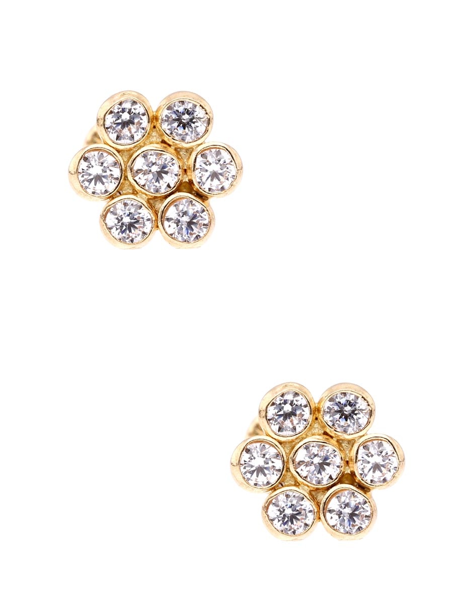 Broqueles de flor de oro amarillo 14 k con acabado pavé