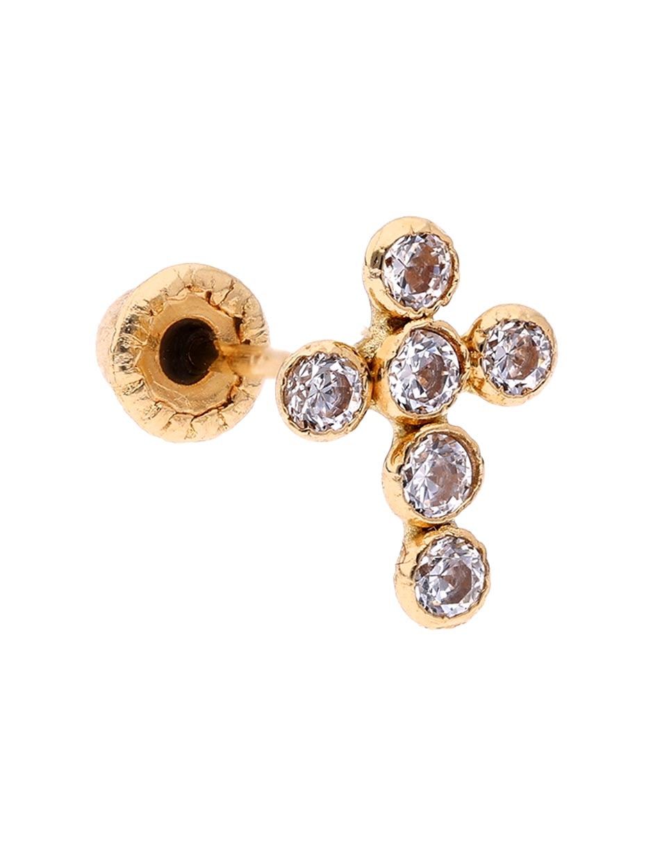 Broqueles de cruz de oro 14 K con acabado pavé zirconia 2