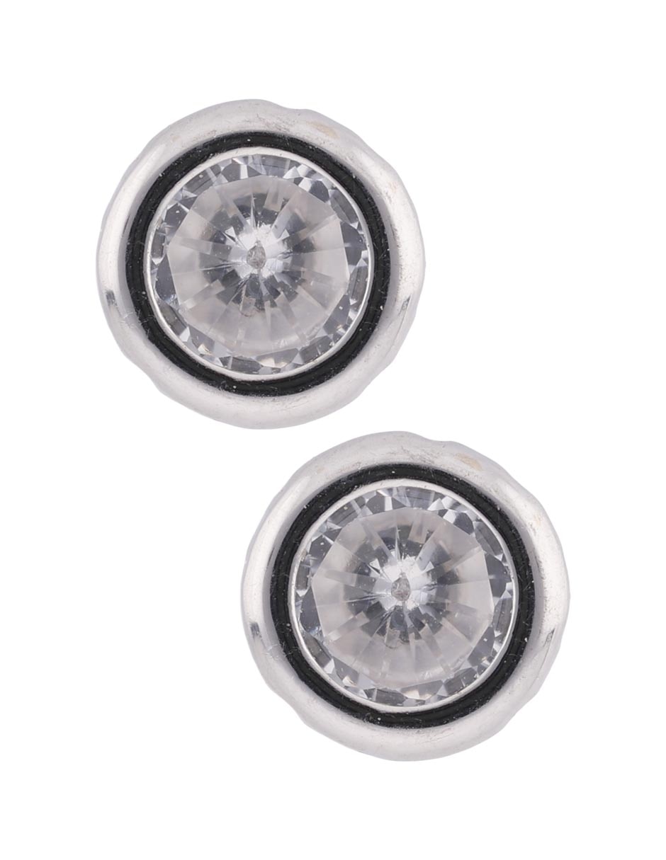Broqueles de oro blanco 14 k con acabado brillante zirconia