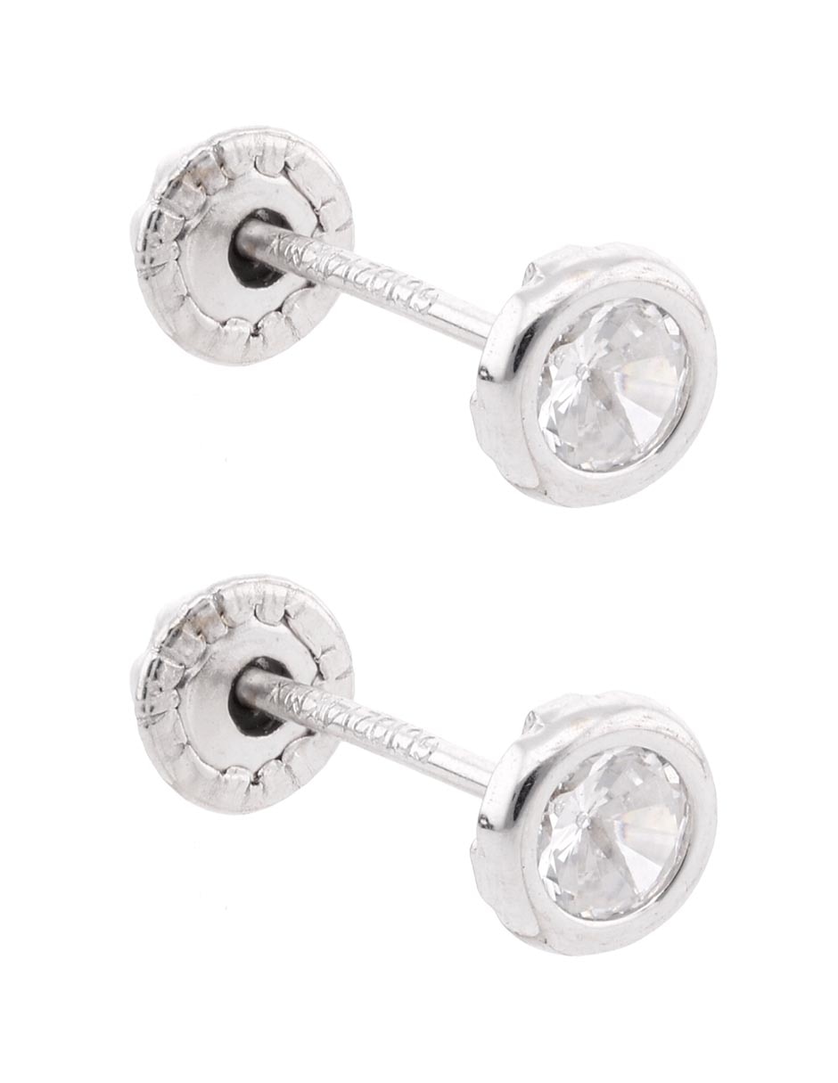 Broqueles de oro blanco 14 k con acabado brillante zirconia 2