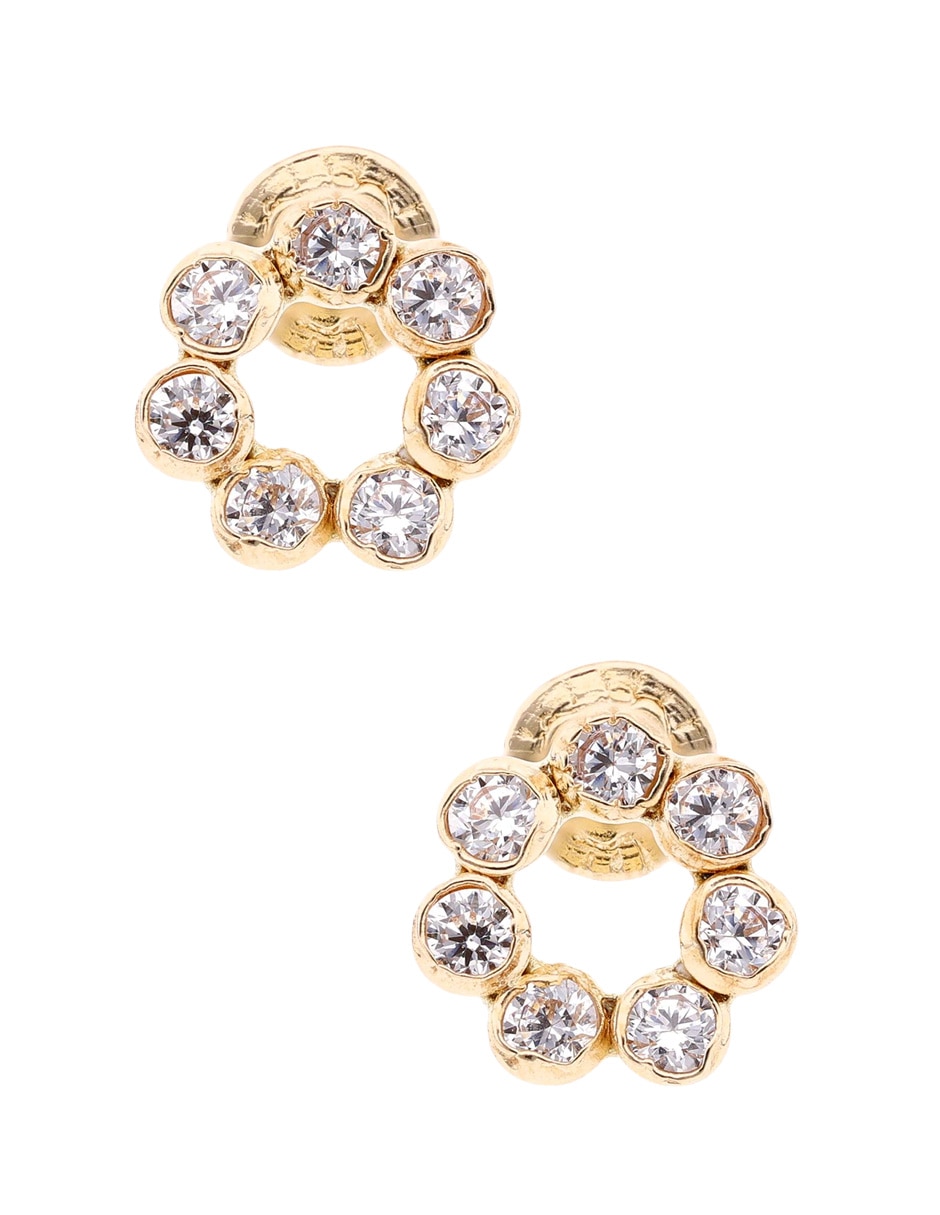 Broqueles de flor de oro amarillo 14 K con acabado pavé zirconia
