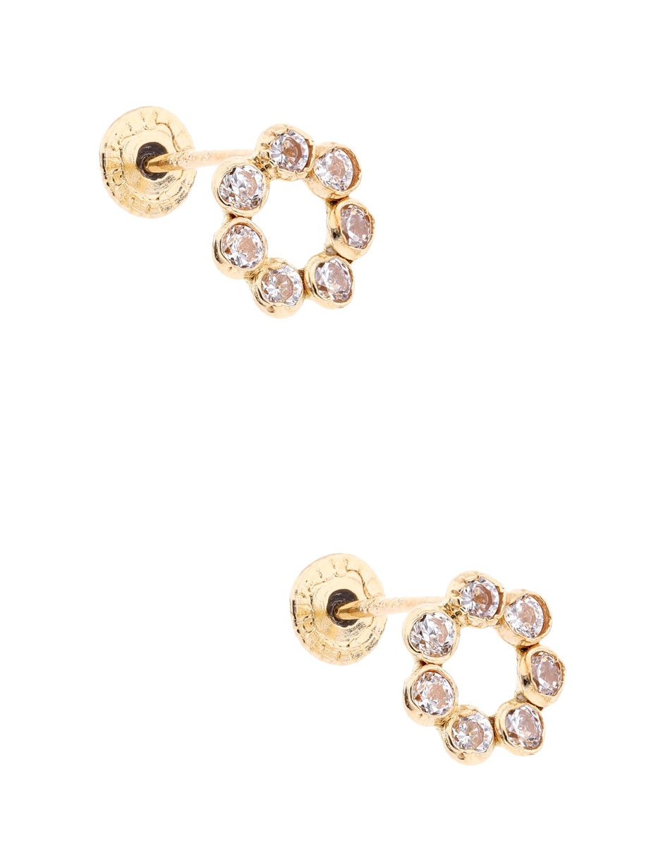 Broqueles de flor de oro amarillo 14 K con acabado pavé zirconia 2
