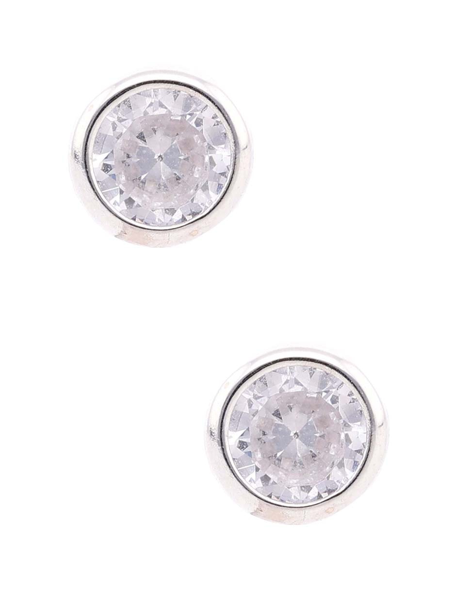 Broquel circular de oro blanco 14 K con acabado brillante zirconia Broquel circular de oro blanco 14 K con acabado brillante zirconia