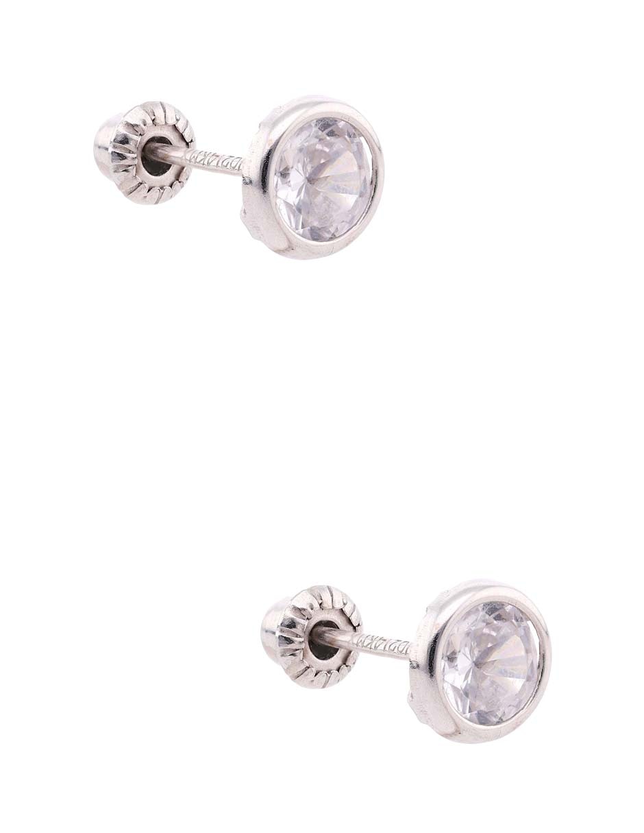 Broquel circular de oro blanco 14 K con acabado brillante zirconia 2