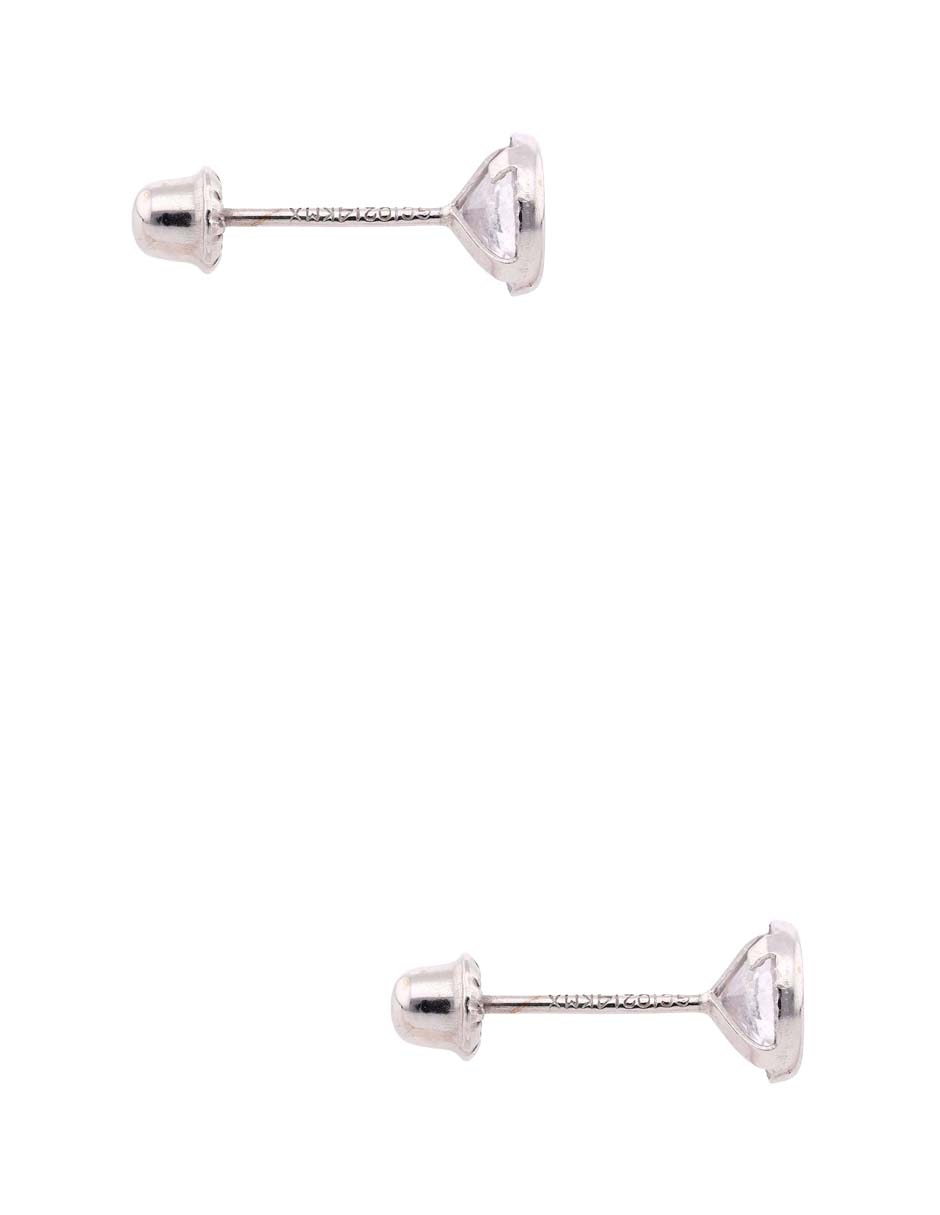 Broquel circular de oro blanco 14 K con acabado brillante zirconia 3