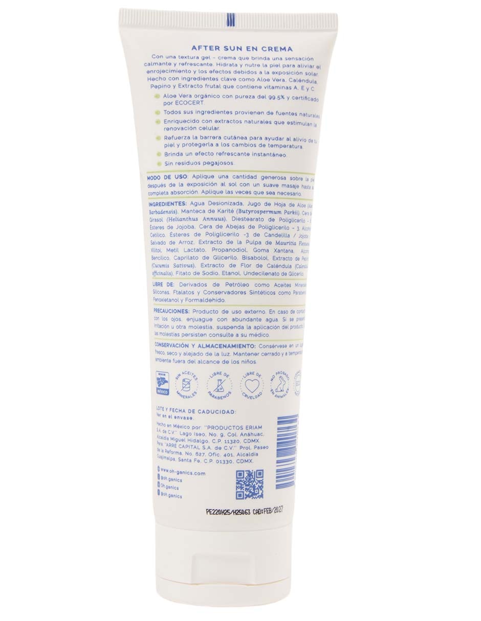 Tratamiento facial y corporal Aloe Vera After Sun En Crema 250 Gr hidratante 3