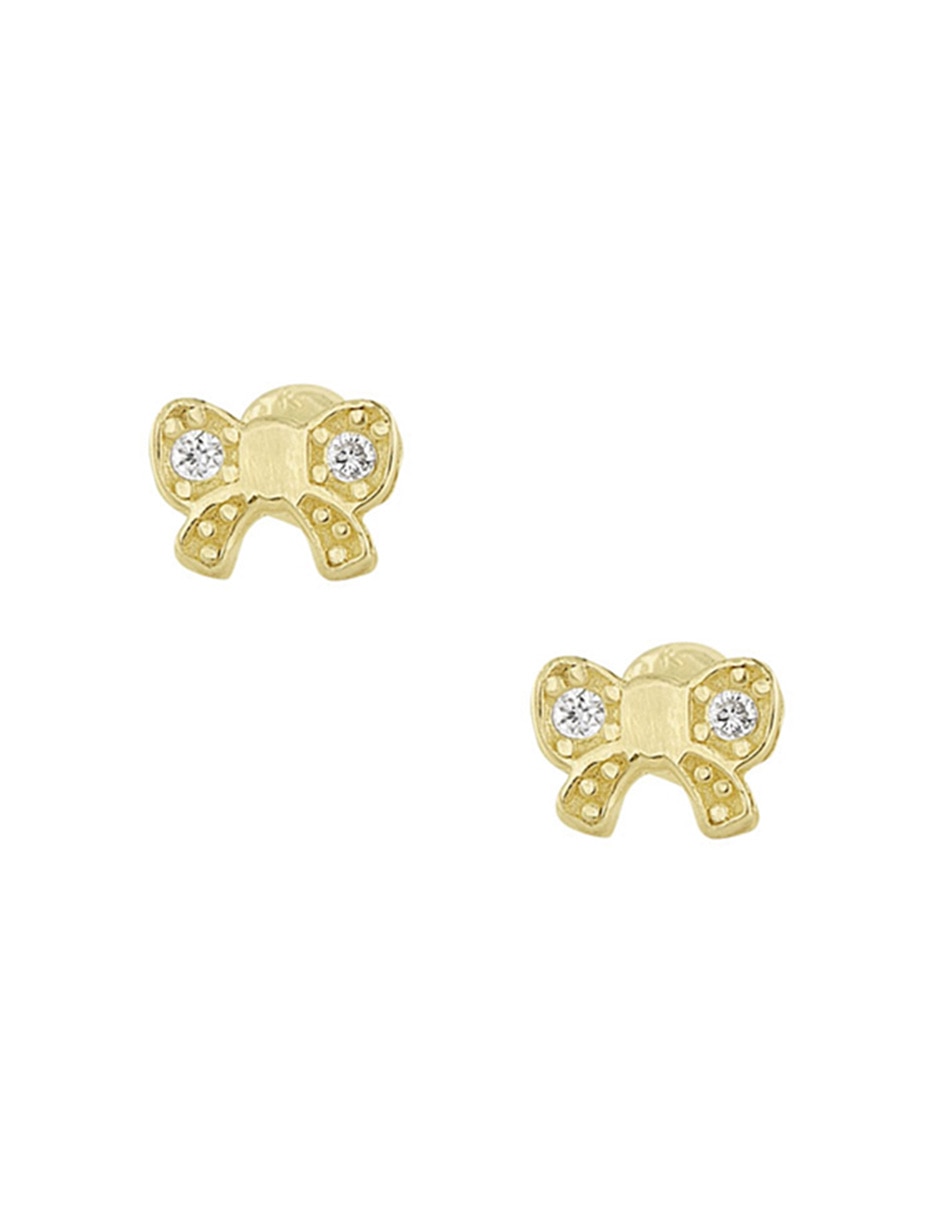 Broqueles de moño sabelli de oro amarillo 14 k con acabado pavé zirconia