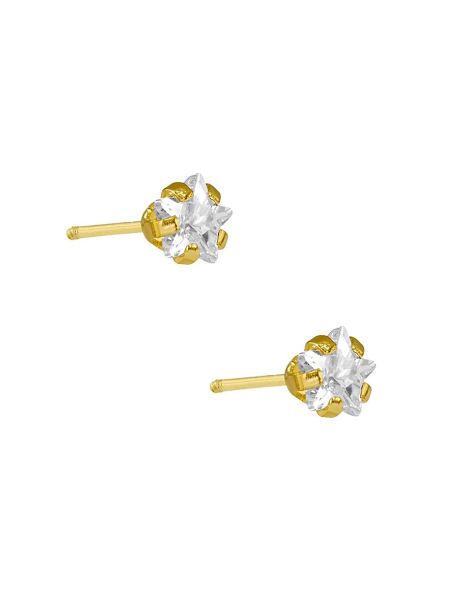 Broqueles de estrella sabelli joyería bebes de oro amarillo 14 k con acabado pulido zirconia 5