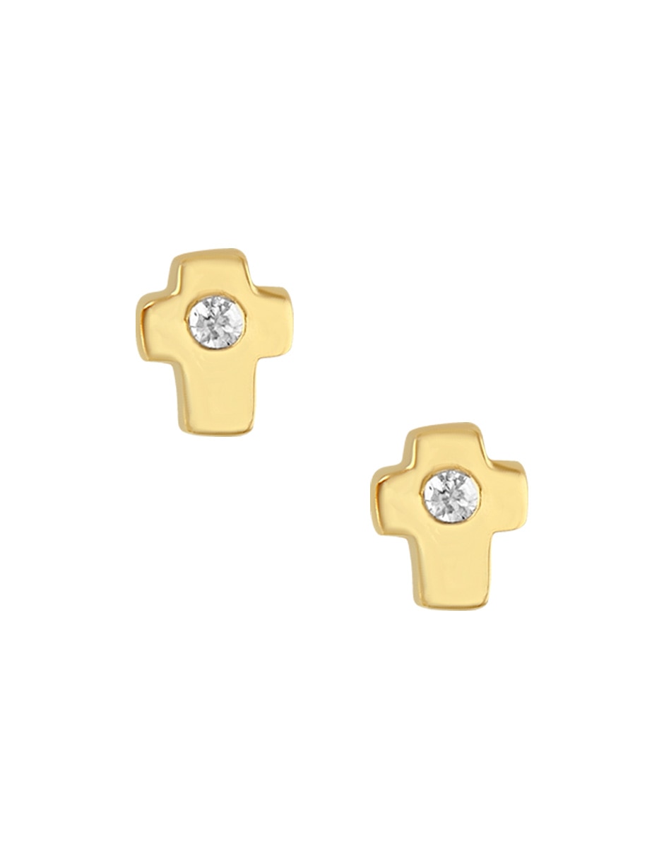 Broqueles de cruz sabelli de oro amarillo 14 k con acabado pulido diamante Broqueles de cruz sabelli de oro amarillo 14 k con acabado pulido diamante