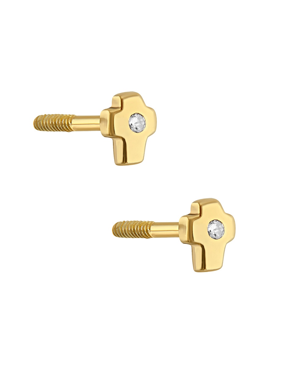 Broqueles de cruz sabelli de oro amarillo 14 k con acabado pulido diamante 4