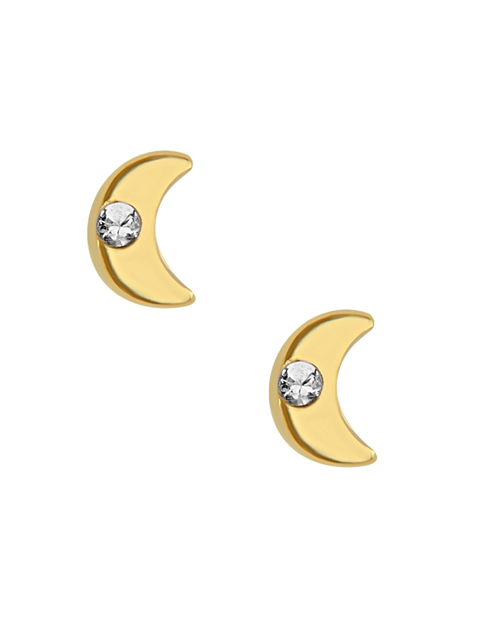 Aretes cortos de luna sabelli de oro amarillo 14 k con acabado brillante diamante