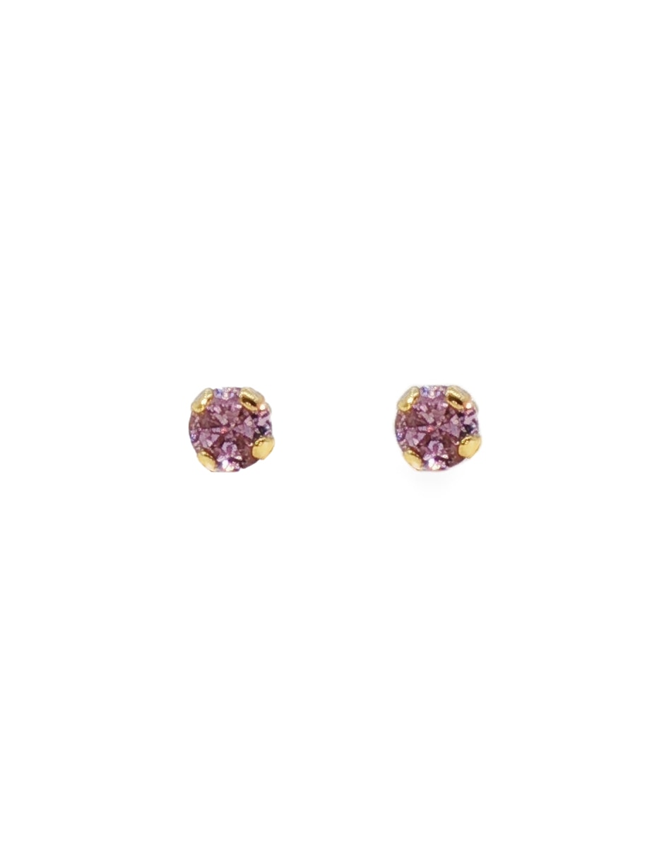 Broqueles redondos de oro 14 k con acabado pulido zirconia