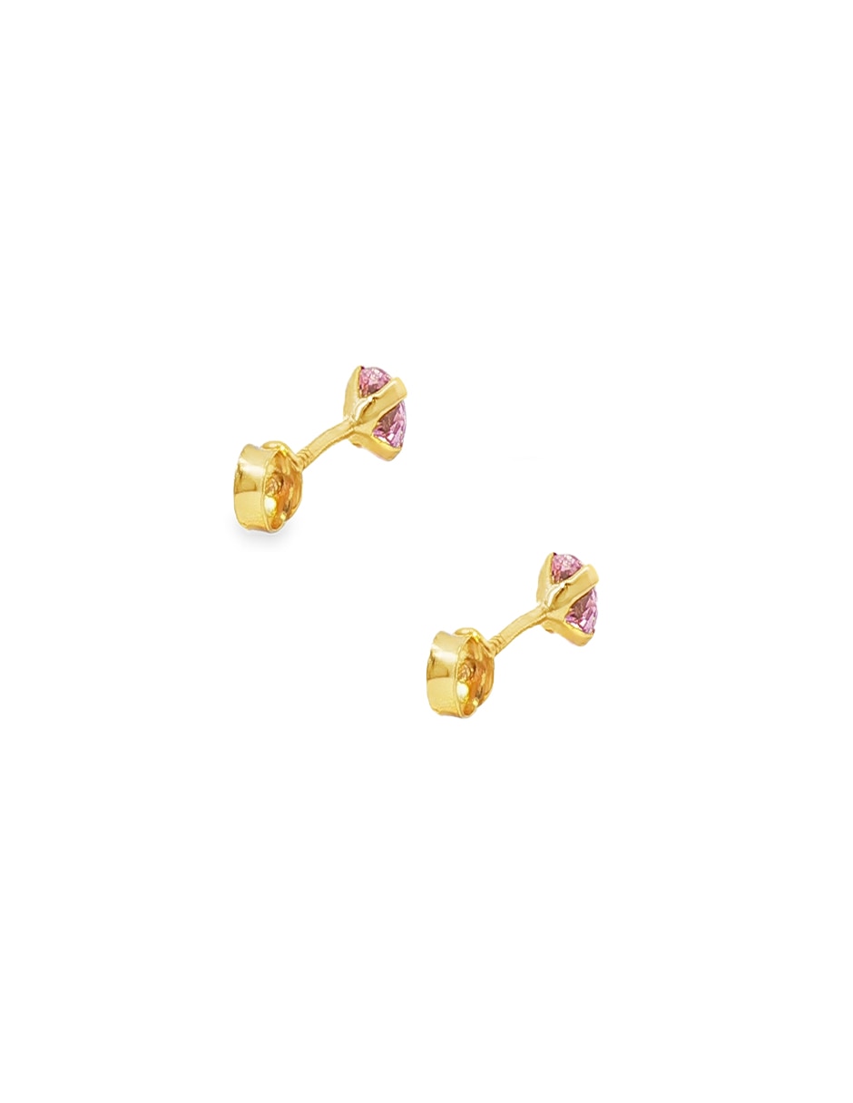 Broqueles redondos de oro 14 k con acabado pulido zirconia 1