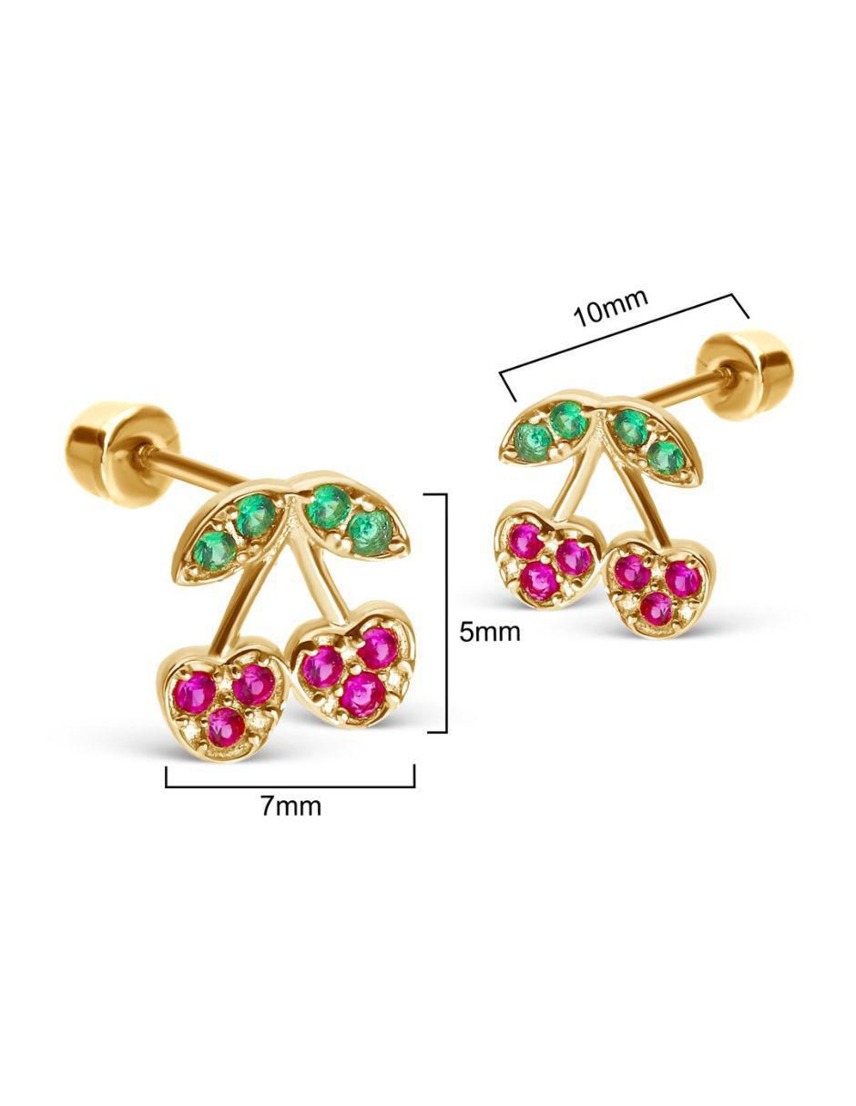 Broqueles de cereza de oro 14 K con acabado esmaltado zirconia 3