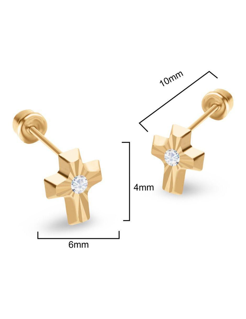 Broqueles de cruz de oro 14 K zirconia 3