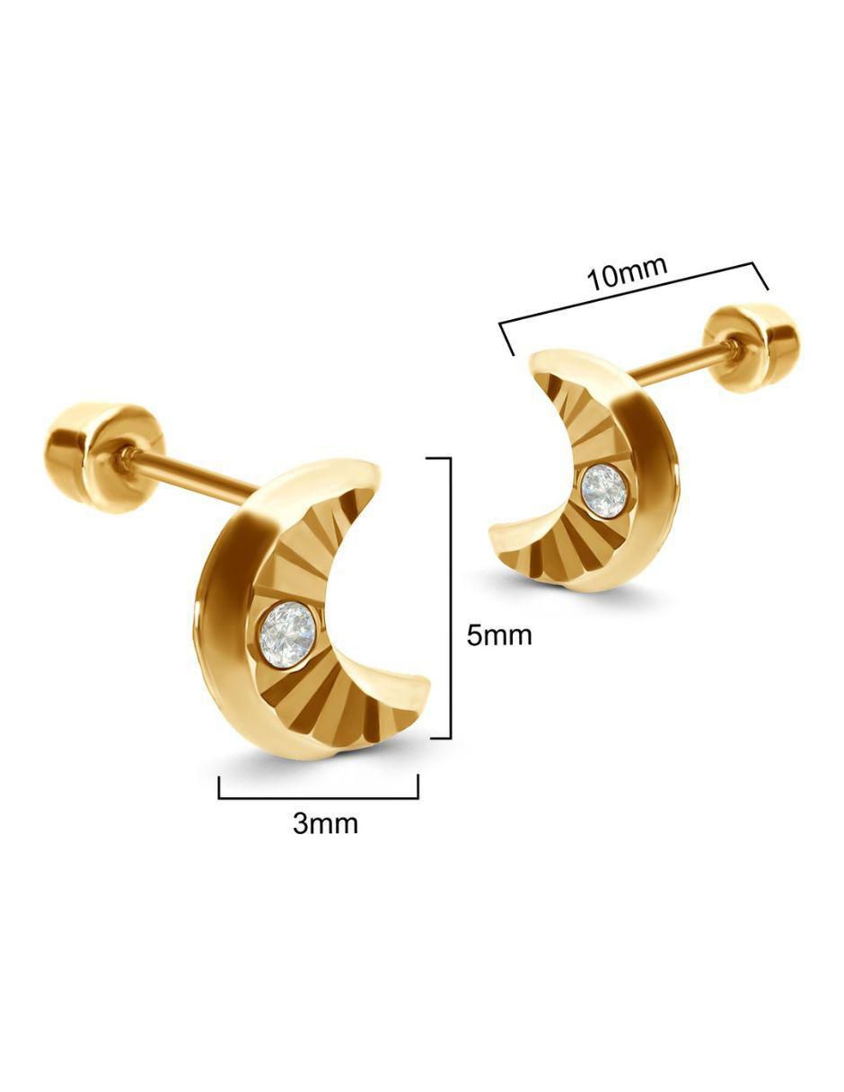 Broqueles de luna de oro 14 k con acabado texturizado Zirconia 3