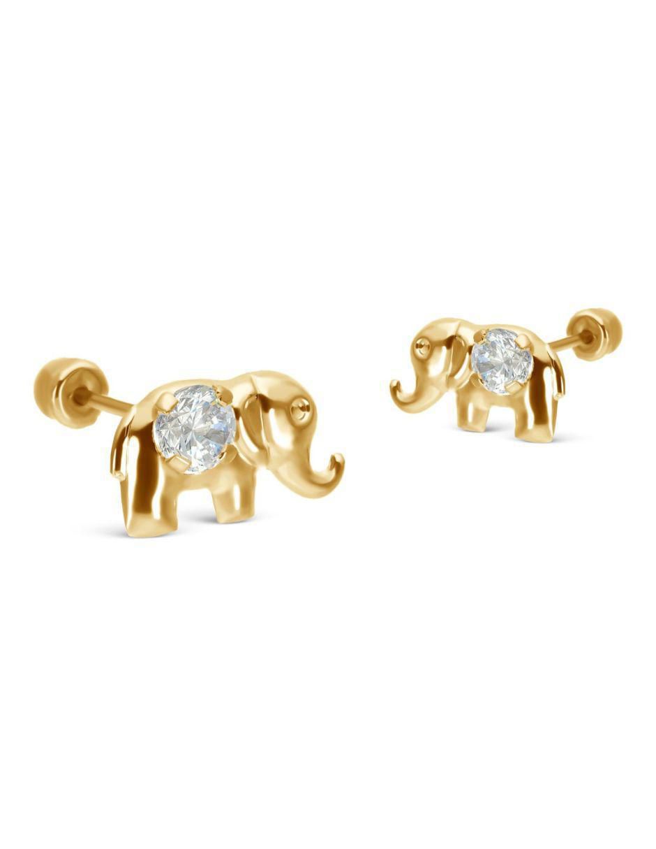 Broqueles de elefante de oro 14 K con acabado texturizado zirconia Broqueles de elefante de oro 14 K con acabado texturizado zirconia
