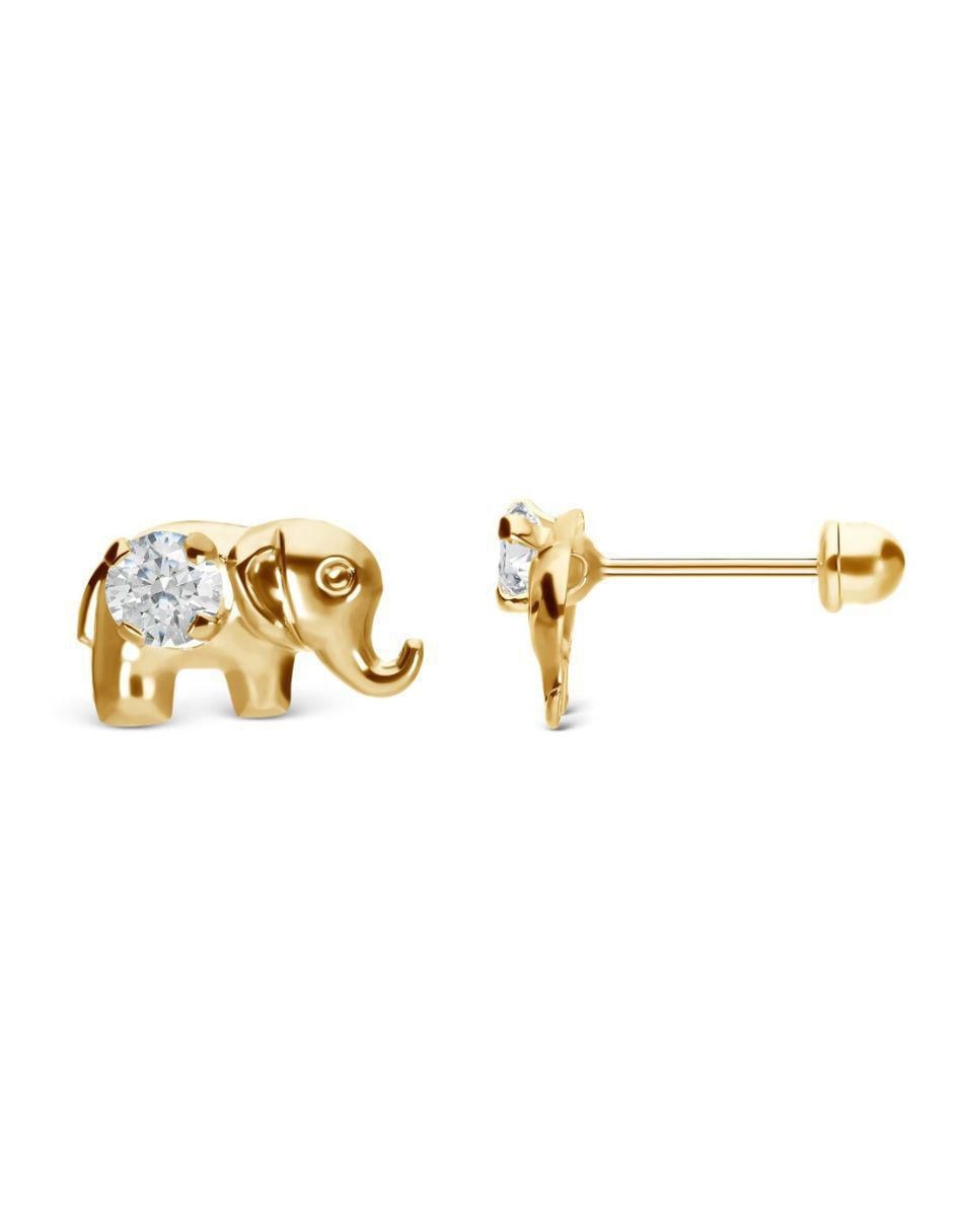 Broqueles de elefante de oro 14 K con acabado texturizado zirconia 2