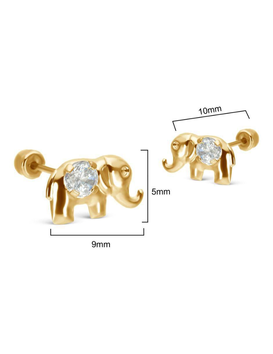 Broqueles de elefante de oro 14 K con acabado texturizado zirconia 3