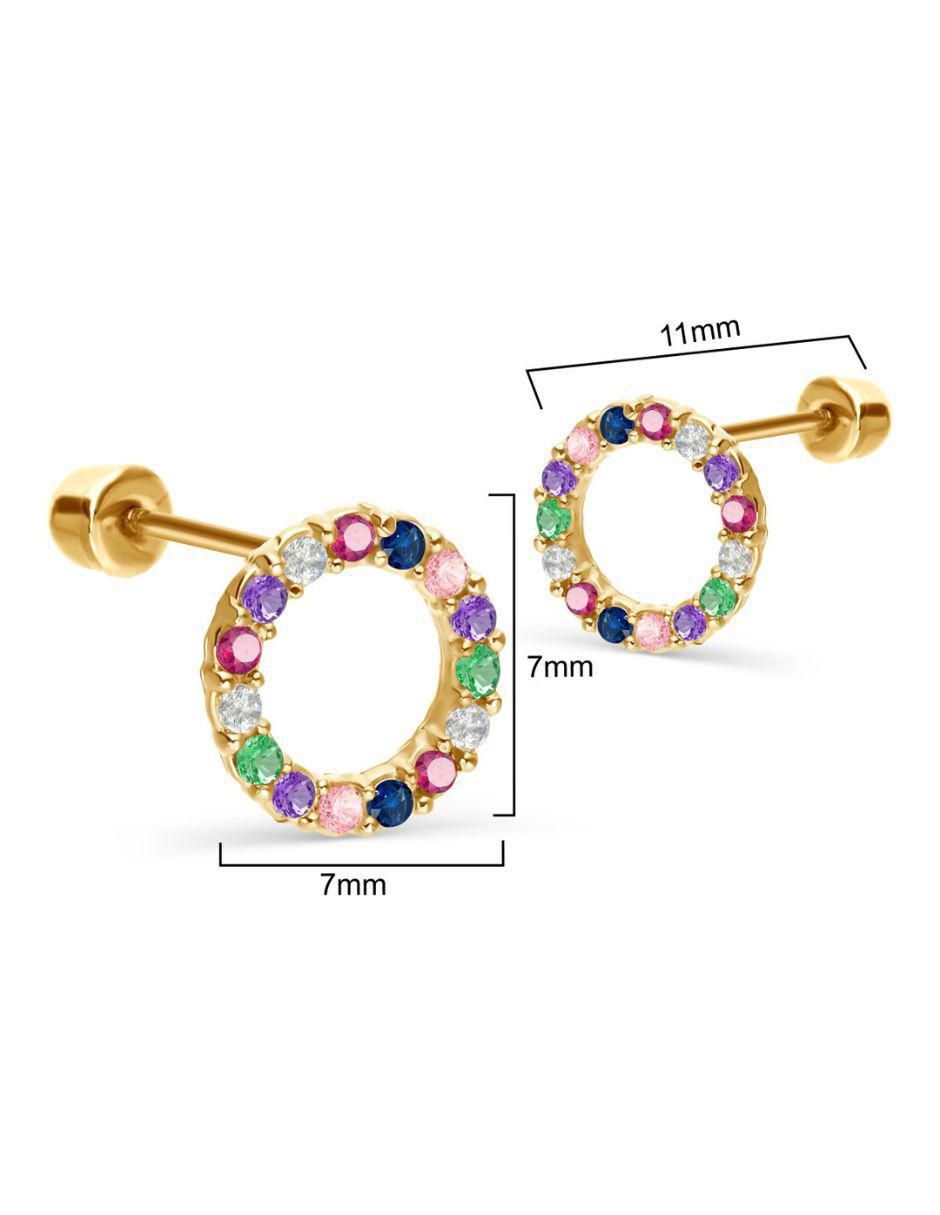 Broqueles circulares de oro 14 K con acabado pavé zirconia 3