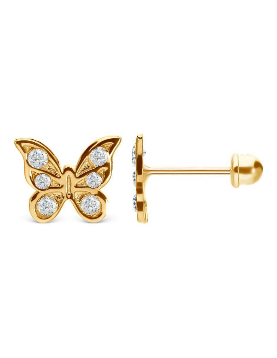 Broqueles de mariposa de oro 14 k zirconia 2