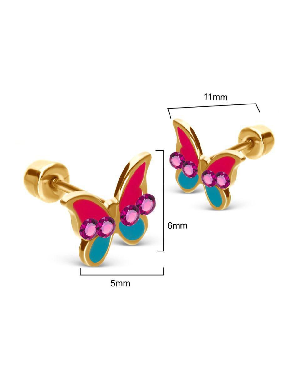 Broqueles de mariposa de oro 14 k zirconia 3