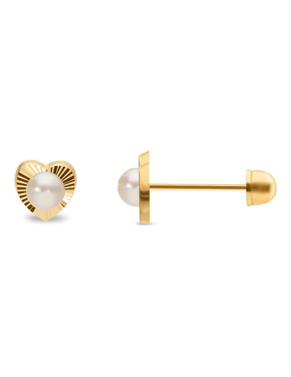 Broqueles de corazón de oro 14 k con acabado texturizado perla 2